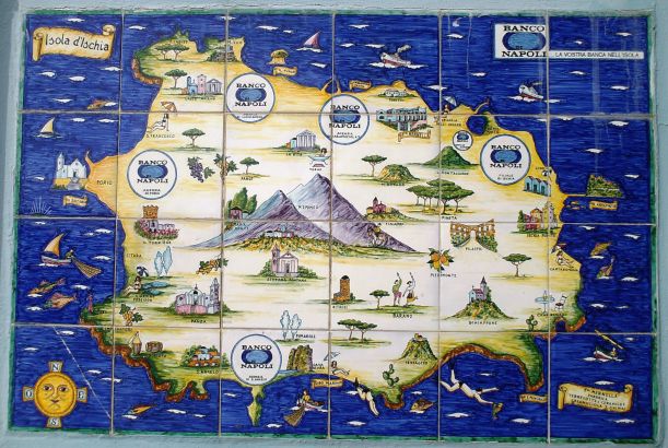 A typical map of Ischia on a wall